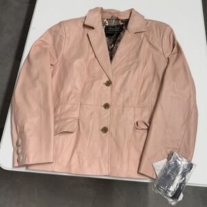 Terry Lewis luxuries Pink Leather Blazer Jacket Paisley Lining Womens Size L NWT